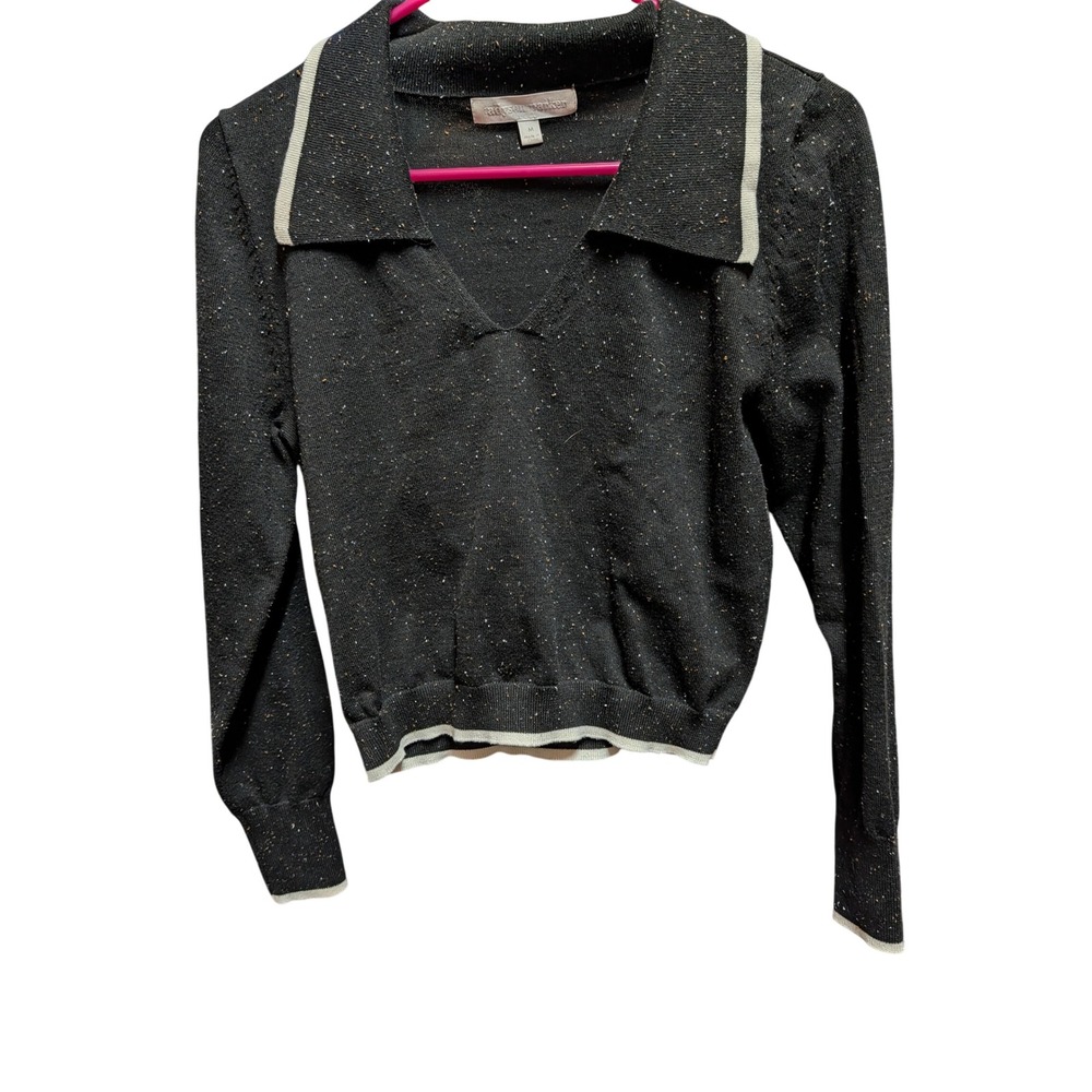 Madison Walker Sweater Women M Charcoal Speckled Excellent V-Neck Polo Knit
